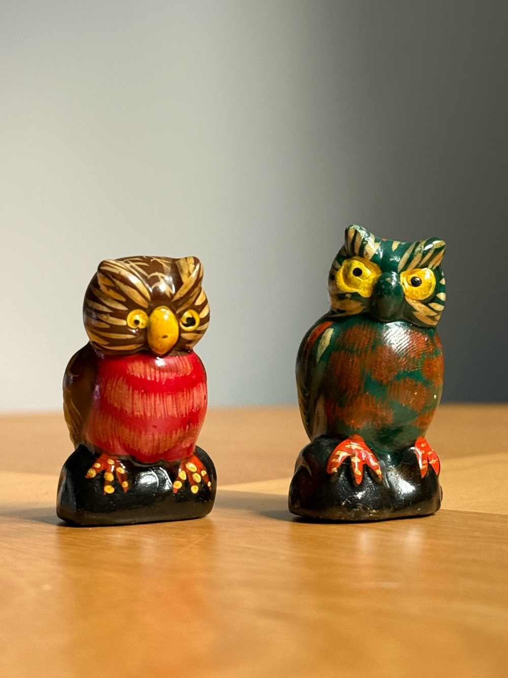 Set of 2 Hand Painted Vintage Ceramic Owl Figurines by Enesco